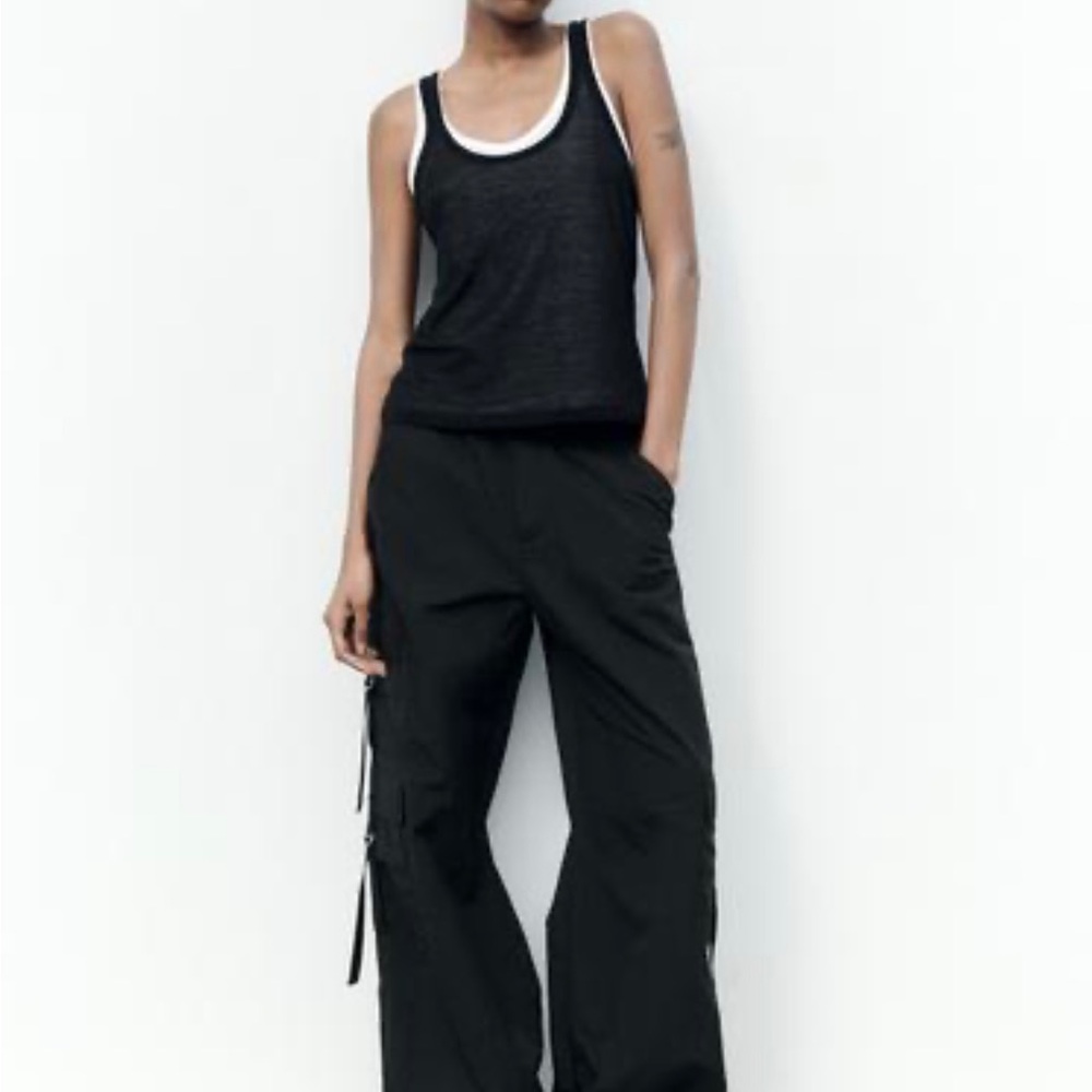 Zara Women's Black Cargo Parachute Pants